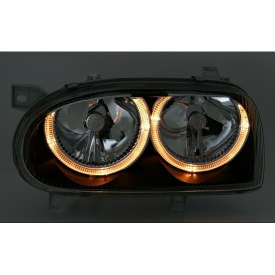 Φανάρια εμπρός angel eyes για Vw Golf 3 R32 design - μαύρα , χωρίς λάμπες (Η7) - σετ 2τμχ.