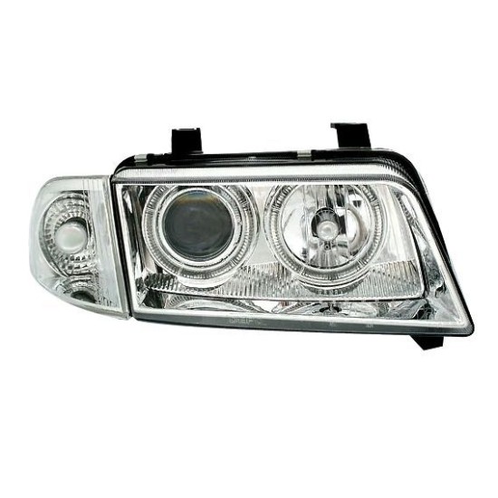 Φανάρια εμπρός angel eyes για Audi A4 (1995-1998) - chrome , χωρίς λάμπες (Η7) - σετ 2τμχ.