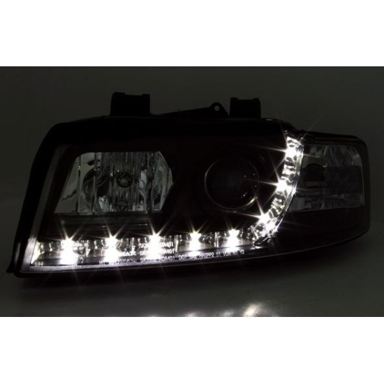 Φανάρια εμπρός led για Audi A4 (2001-2004) - μαύρο , με λάμπες (Η1) - σετ 2τμχ.