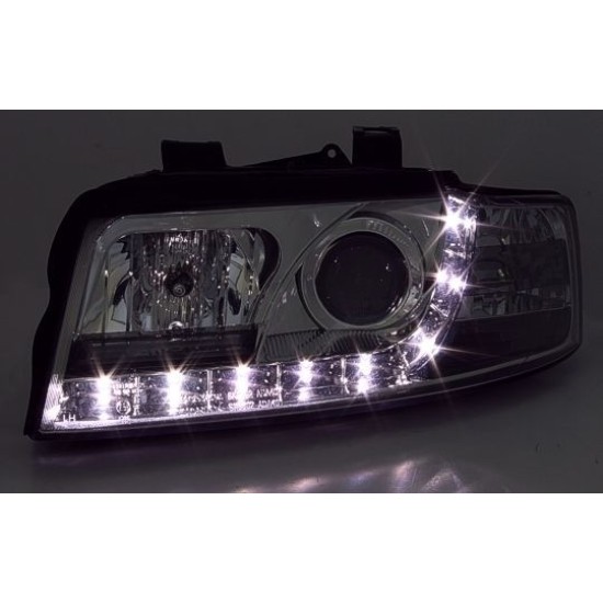 Φανάρια εμπρός led Dayline για Audi A4 (2001-2004) - χρωμίου , με λάμπες (Η1) - σετ 2τμχ.