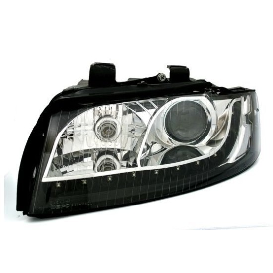 Φανάρια εμπρός led Dayline για Audi A4 (2001-2004) - μαύρα , χωρίς λάμπες (Η7) - σετ 2τμχ.