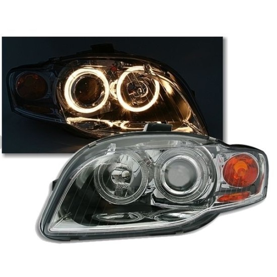 Φανάρια εμπρός angel eyes για Audi A4 (2004-2008) - chrome , χωρίς λάμπες (Η7) - σετ 2τμχ.