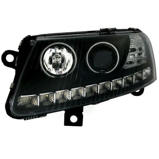 Φανάρια εμπρός angel eyes led Dayline για Audi A6 (2004-2008) - μαύρα , με λάμπες (Η1) - σετ 2τμχ.