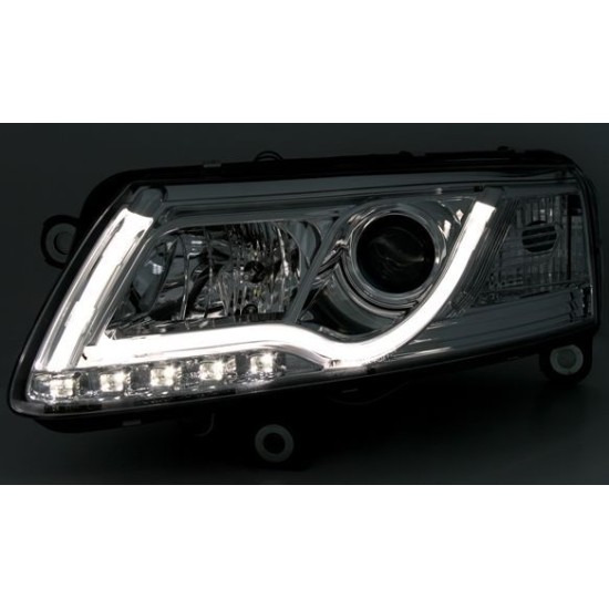 Φανάρια εμπρός led lightbar για Audi A6 4F (2004-2008) - chrome , με λάμπες (Η1) - σετ 2τμχ.