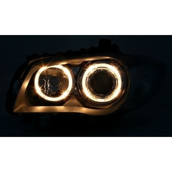 Φανάρια εμπρός angel eyes για BMW E87 (2004-2011) - μαύρα , χωρίς λάμπες (Η7) - σετ 2τμχ.