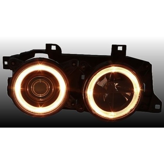 Φανάρια εμπρός angel eyes για BMW E32 /E34 (1989-1995) - μαύρα , χωρίς λάμπες (Η7) - σετ 2τμχ.