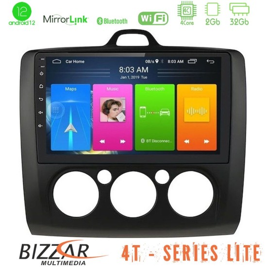 Bizzar 4T Series Ford Focus Manual AC 4Core Android13 2+32GB Navigation Multimedia Tablet 9" (Μαύρο Χρώμα)