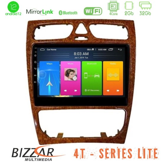 Bizzar 4T Series Mercedes C Class (W203) 4Core Android13 2+32GB Navigation Multimedia Tablet 9" (Wooden Style)