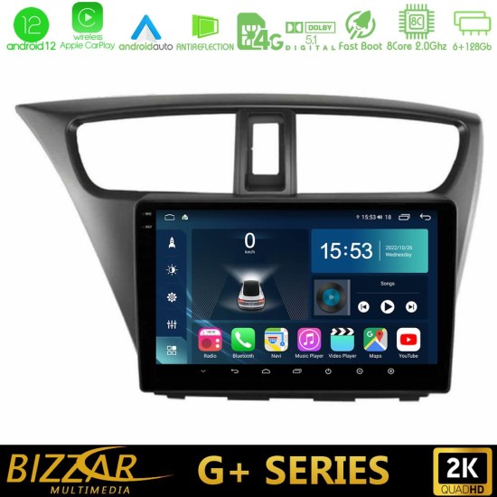 Bizzar G+ Series Honda Civic Hatchback 2012-2015 8core Android12 6+128GB Navigation Multimedia Tablet 9"