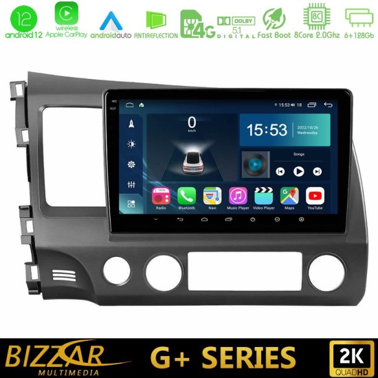 Bizzar G+ Series Honda Civic 2006-2011 8core Android12 6+128GB Navigation Multimedia Tablet 9"