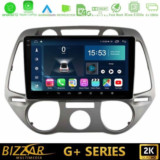 Bizzar G+ Series Hyundai i20 2009-2012 Manual A/C 8core Android12 6+128GB Navigation Multimedia Tablet 9"