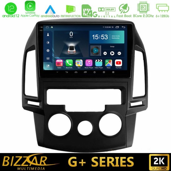 Bizzar G+ Series Hyundai i30 2007-2012 Manual A/C 8core Android12 6+128GB Navigation Multimedia Tablet 9"