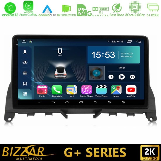 Bizzar G+ Series Mercedes C Class W204 8core Android12 6+128GB Navigation Multimedia 9"