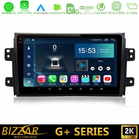 Bizzar G+ Series Suzuki SX4 2006-2014 Fiat Sedici 2006-2014 8core Android12 6+128GB Navigation Multimedia Tablet 9"