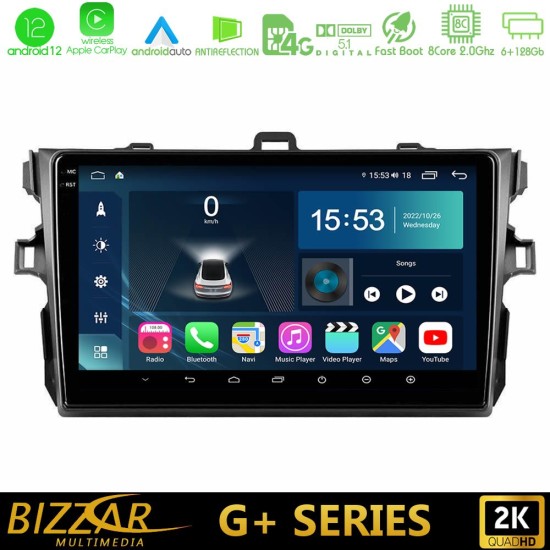 Bizzar G+ Series Toyota Corolla 2007-2012 8core Android12 6+128GB Navigation Multimedia Tablet 9"