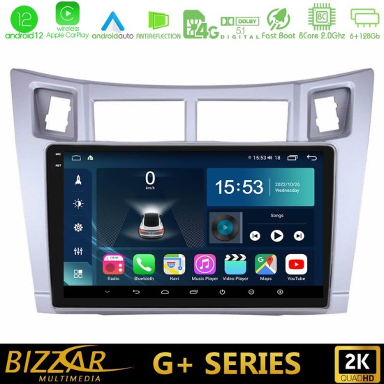 Bizzar G+ Series Toyota Yaris 8core Android12 6+128GB Navigation Multimedia Tablet 9" (Ασημί Χρώμα)