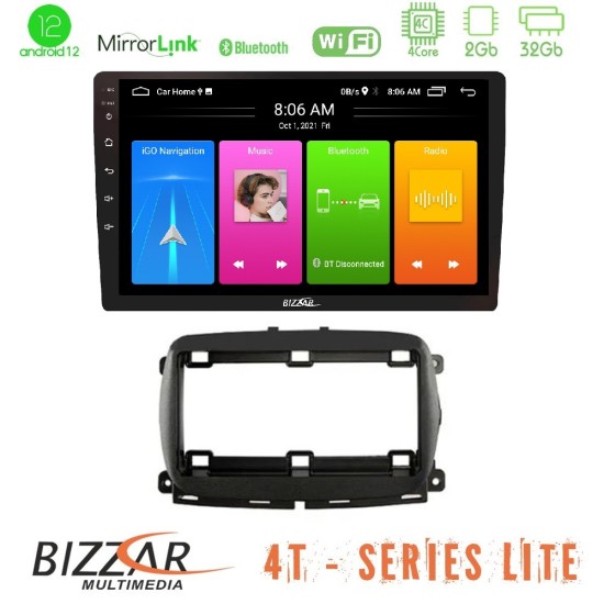 Bizzar 4T Series Fiat 500 2016> 4Core Android13 2+32GB Navigation Multimedia Tablet 9"