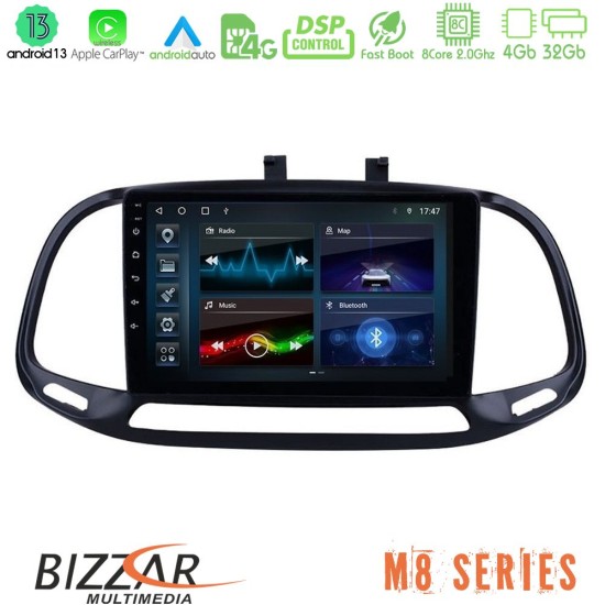 Bizzar M8 Series Fiat Doblo 2015-2022 8core Android13 4+32GB Navigation Multimedia Tablet 9"