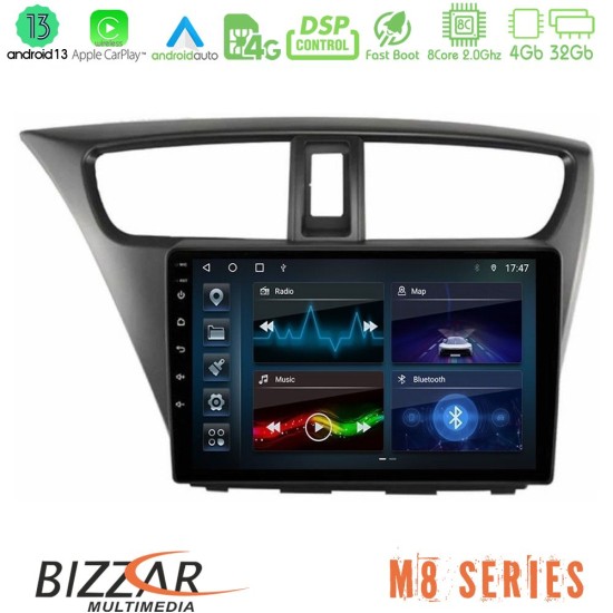 Bizzar M8 Series Honda Civic Hatchback 2012-2015 8core Android13 4+32GB Navigation Multimedia Tablet 9"