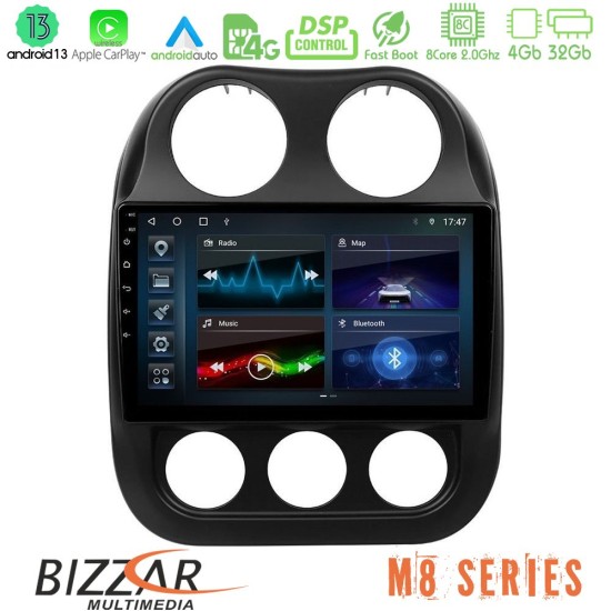 Bizzar M8 Series Jeep Compass 2010-2016 8core Android13 4+32GB Navigation Multimedia Tablet 9"