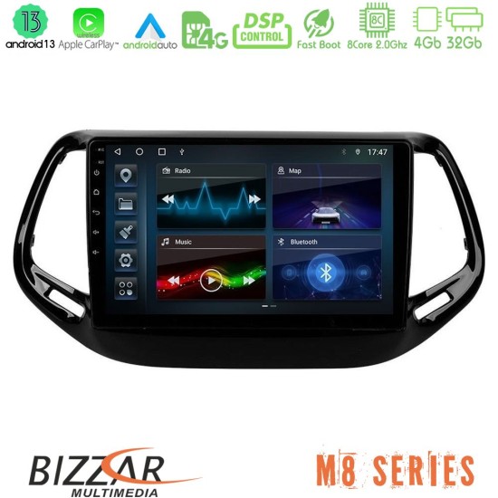 Bizzar M8 Series Jeep Compass 2017> 8core Android13 4+32GB Navigation Multimedia Tablet 10"