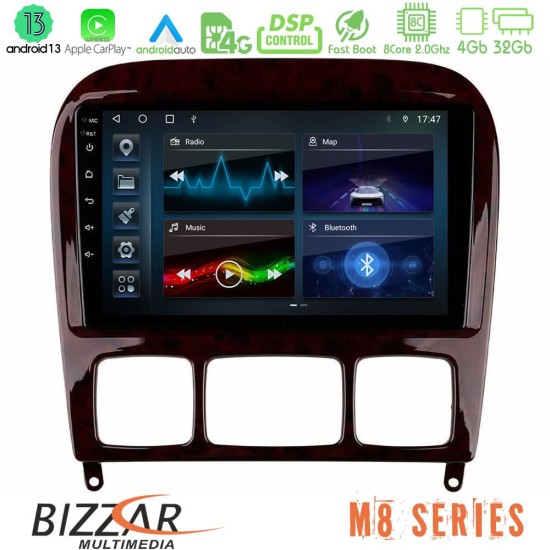 Bizzar M8 Series Mercedes S Class 1999-2004 (W220) 8core Android13 4+32GB Navigation Multimedia Tablet 9"