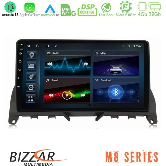 Bizzar M8 Series Mercedes C Class W204 8core Android13 4+32GB Navigation Multimedia 9"