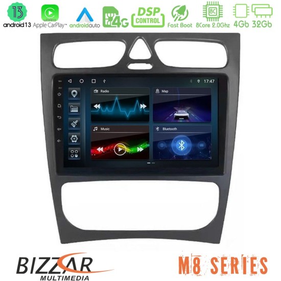 Bizzar M8 Series Mercedes C Class (W203) 8core Android13 4+32GB Navigation Multimedia Tablet 9"