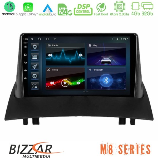 Bizzar M8 Series Renault Megane 2 2002-2008 8Core Android13 4+32GB Navigation Multimedia Tablet 9"