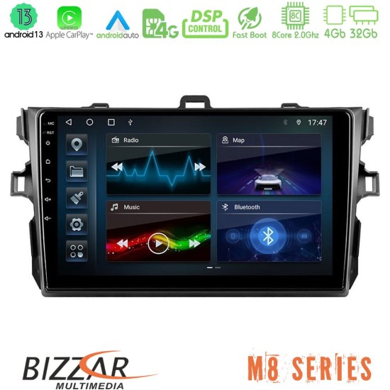 Bizzar M8 Series Toyota Corolla 2007-2012 8core Android13 4+32GB Navigation Multimedia Tablet 9"