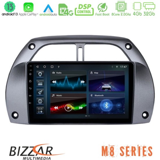 Bizzar M8 Series Toyota RAV4 2001 - 2006 8core Android13 4+32GB Navigation Multimedia Tablet 9"