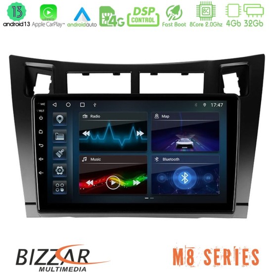 Bizzar M8 Series Toyota Yaris 8core Android13 4+32GB Navigation Multimedia Tablet 9" (Μαύρο Χρώμα)