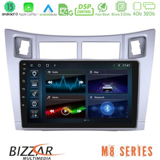 Bizzar M8 Series Toyota Yaris 8core Android13 4+32GB Navigation Multimedia Tablet 9" (Ασημί Χρώμα)