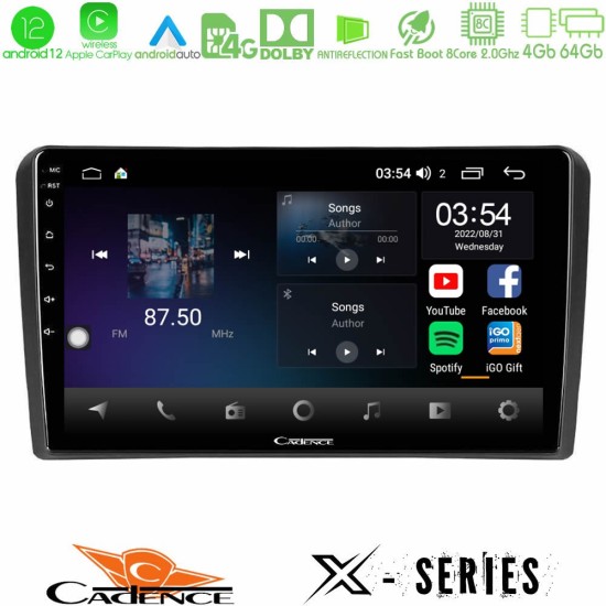 Cadence X Series Audi A3 8P 8core Android12 4+64GB Navigation Multimedia Tablet 9"