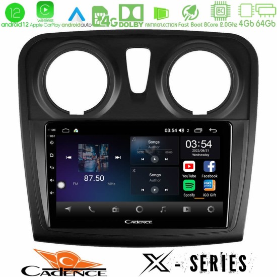 Cadence X Series Dacia Dokker 2014-2021 8core Android12 4+64GB Navigation Multimedia Tablet 9"