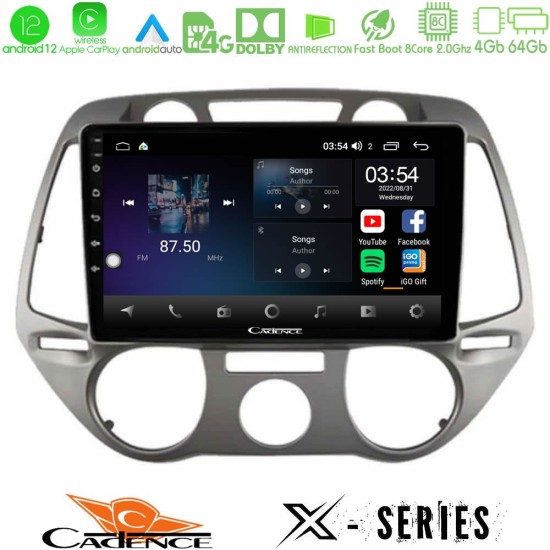 Cadence X Series Hyundai i20 2009-2012 Manual A/C 8core Android12 4+64GB Navigation Multimedia Tablet 9"