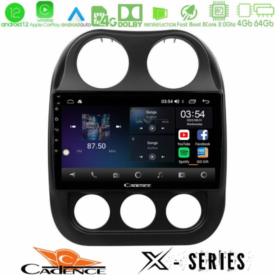 Cadence X Series Jeep Compass 2010-2016 8core Android12 4+64GB Navigation Multimedia Tablet 9"