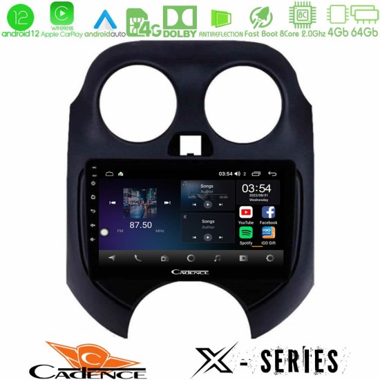 Cadence X Series Nissan Micra 2011-2014 8core Android12 4+64GB Navigation Multimedia Tablet 9"