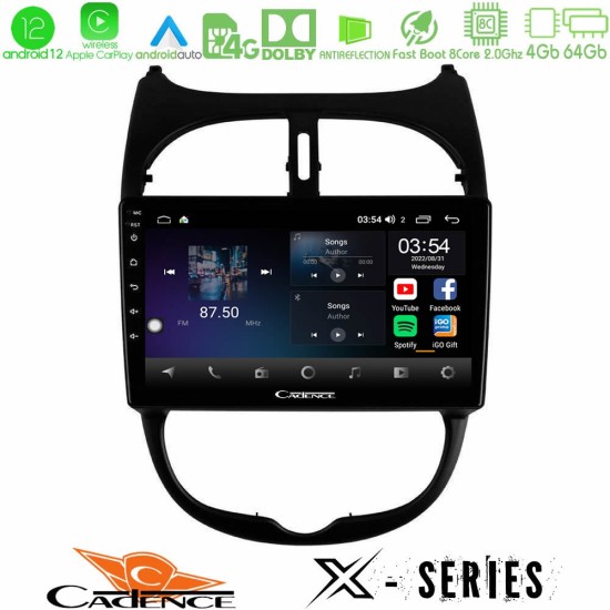 Cadence X Series Peugeot 206 8core Android12 4+64GB Navigation Multimedia Tablet 9"