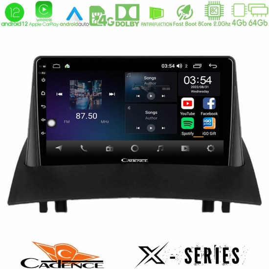 Cadence X Series Renault Megane 2 2002-2008 8Core Android12 4+64GB Navigation Multimedia Tablet 9"