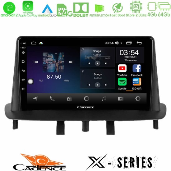 Cadence X Series Renault Megane 3 2009-2013 8Core Android12 4+64GB Navigation Multimedia Tablet 9"