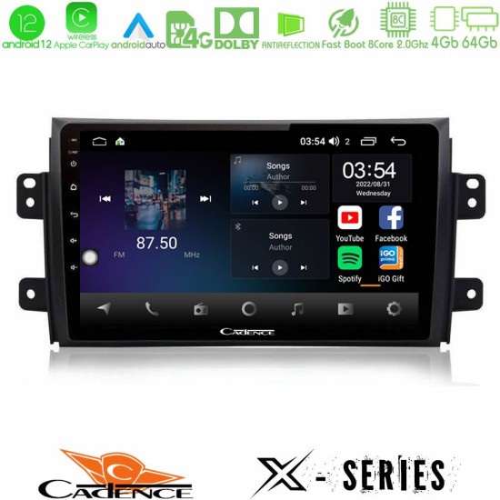 Cadence X Series Suzuki SX4 2006-2014 Fiat Sedici 2006-2014 8core Android12 4+64GB Navigation Multimedia Tablet 9"