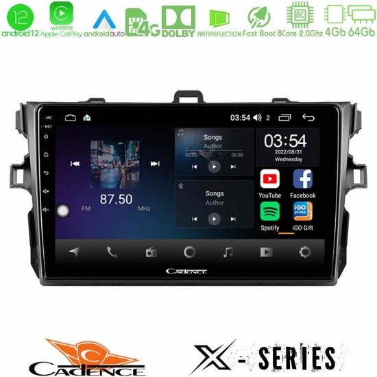 Cadence X Series Toyota Corolla 2007-2012 8core Android12 4+64GB Navigation Multimedia Tablet 9"