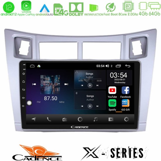 Cadence X Series Toyota Yaris 8core Android12 4+64GB Navigation Multimedia Tablet 9" (Ασημί Χρώμα)