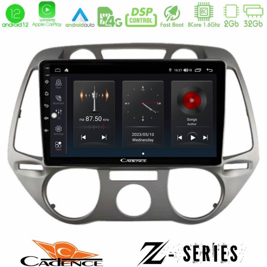 Cadence Z Series Hyundai i20 2009-2012 Manual A/C 8core Android12 2+32GB Navigation Multimedia Tablet 9"