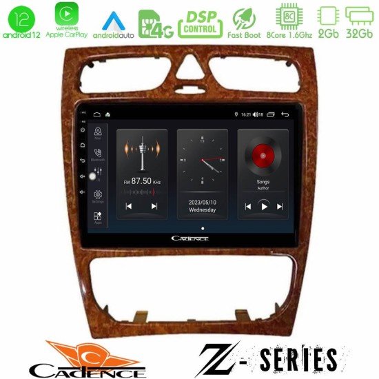 Cadence Z Series Mercedes C Class (W203) 8core Android12 2+32GB Navigation Multimedia Tablet 9" (Wooden Style)