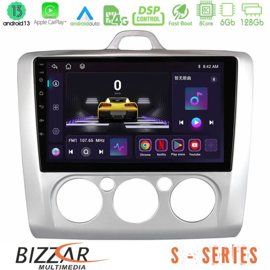 Bizzar S Series Ford Focus Manual AC 8core Android13 6+128GB Navigation Multimedia Tablet 9"