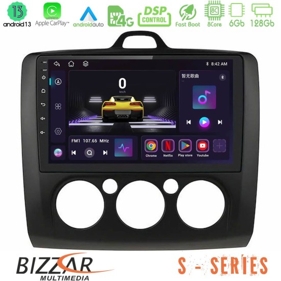 Bizzar S Series Ford Focus Manual AC 8core Android13 6+128GB Navigation Multimedia Tablet 9" (Μαύρο Χρώμα)