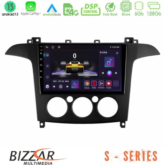 Bizzar S Series Ford S-Max 2006-2008 (manual A/C) 8core Android13 6+128GB Navigation Multimedia Tablet 9"