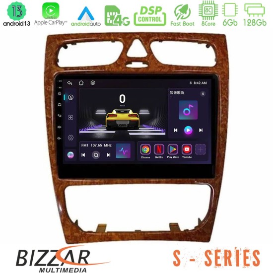 Bizzar S Series Mercedes C Class (W203) 8core Android13 6+128GB Navigation Multimedia Tablet 9" (Wooden Style)